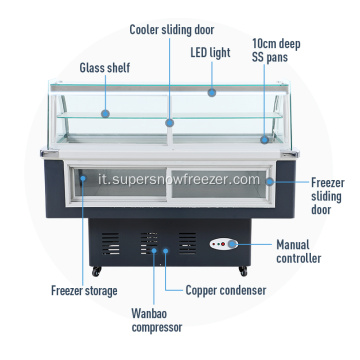 Contatore commerciale del congelatore SS Pads dell insalata del display a freddo